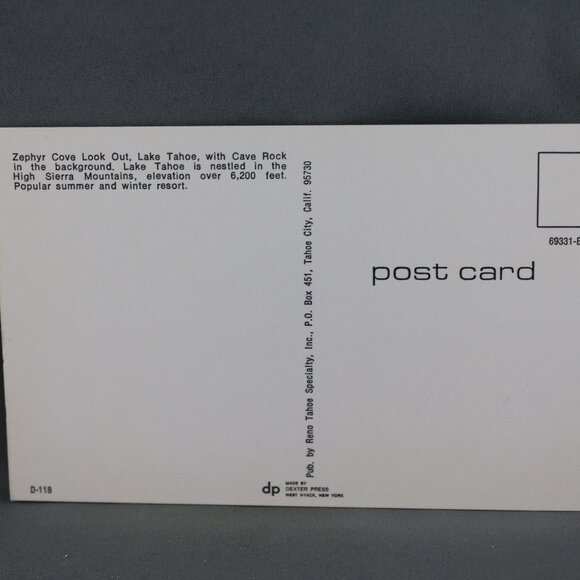 Vintage Postcard - Zephyr Cove Look Out Lake Tahoe- Dexter Press - Picture 2 of 3